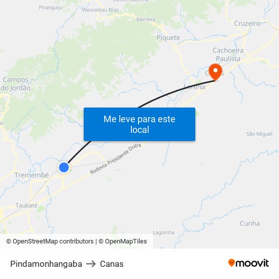 Pindamonhangaba to Canas map