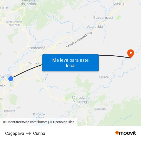 Caçapava to Cunha map