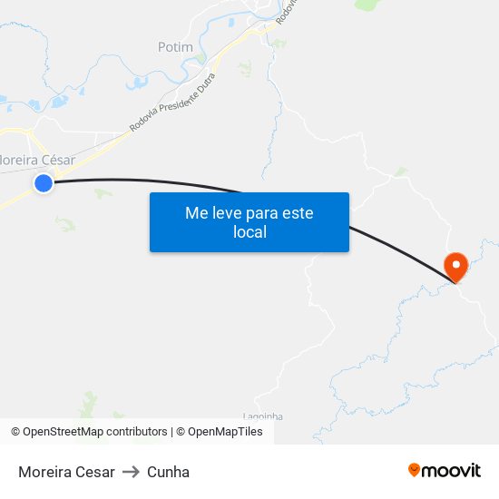 Moreira Cesar to Cunha map