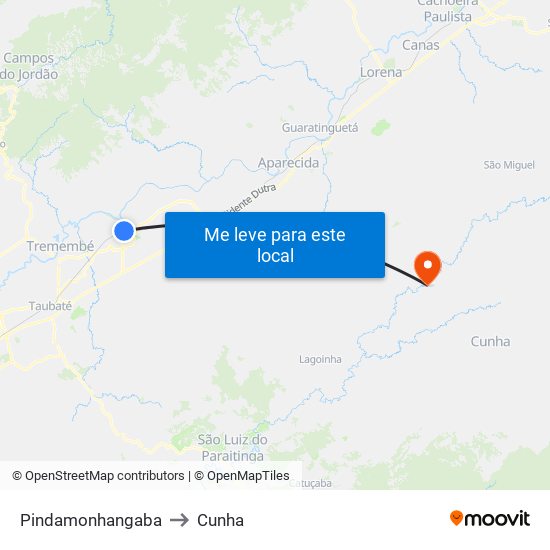 Pindamonhangaba to Cunha map