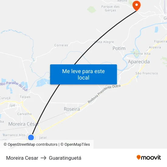 Moreira Cesar to Guaratinguetá map