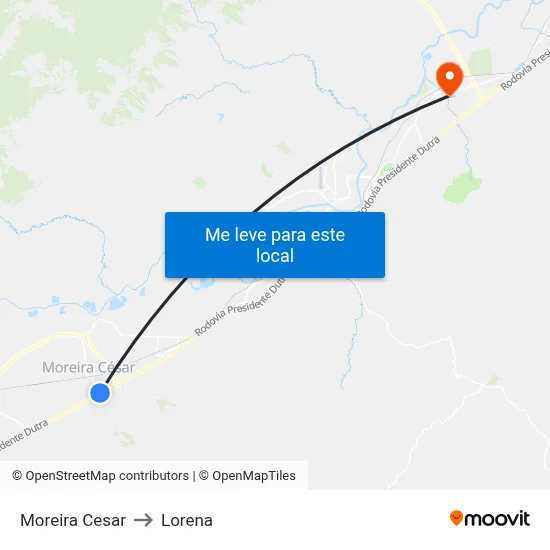 Moreira Cesar to Lorena map