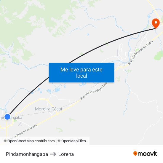 Pindamonhangaba to Lorena map