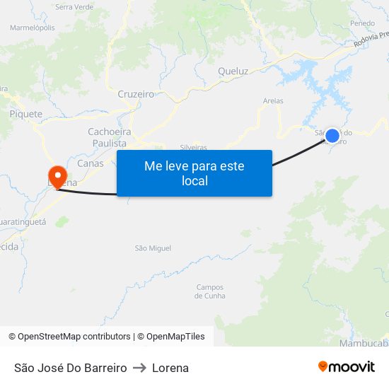 São José Do Barreiro to Lorena map