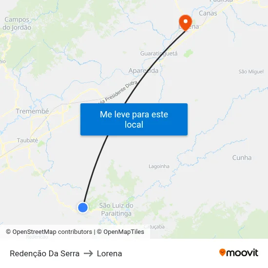 Redenção Da Serra to Lorena map