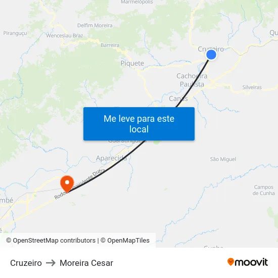 Cruzeiro to Moreira Cesar map