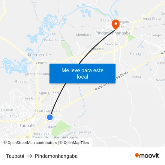 Taubaté to Pindamonhangaba map