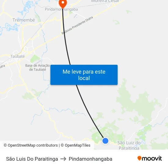 São Luis Do Paraitinga to Pindamonhangaba map