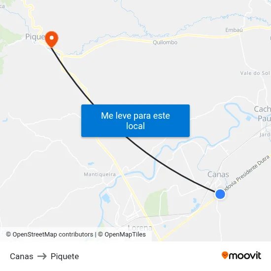 Canas to Piquete map