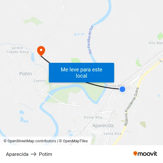 Aparecida to Potim map
