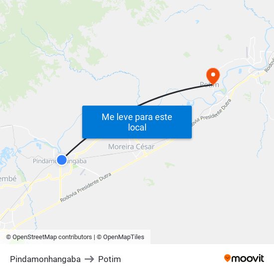 Pindamonhangaba to Potim map