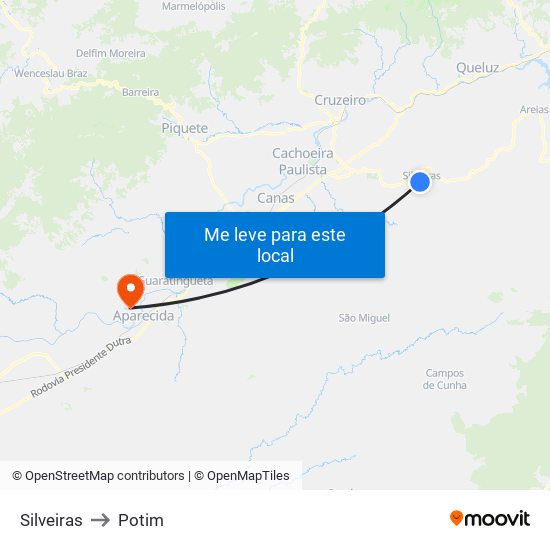 Silveiras to Potim map