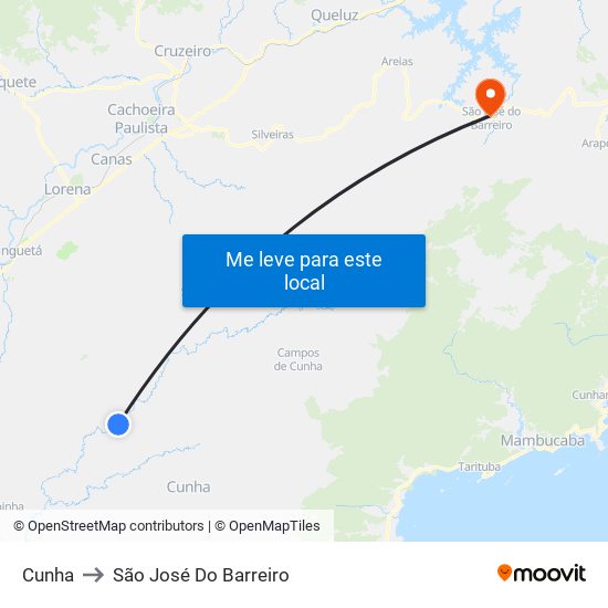 Cunha to São José Do Barreiro map
