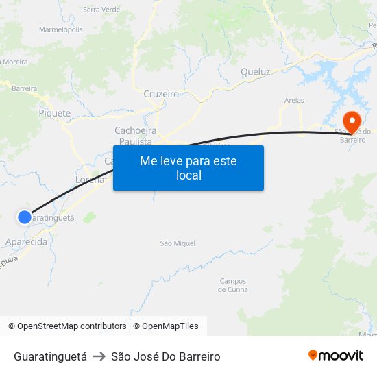 Guaratinguetá to São José Do Barreiro map
