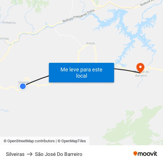 Silveiras to São José Do Barreiro map