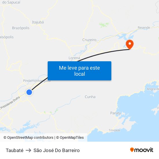 Taubaté to São José Do Barreiro map