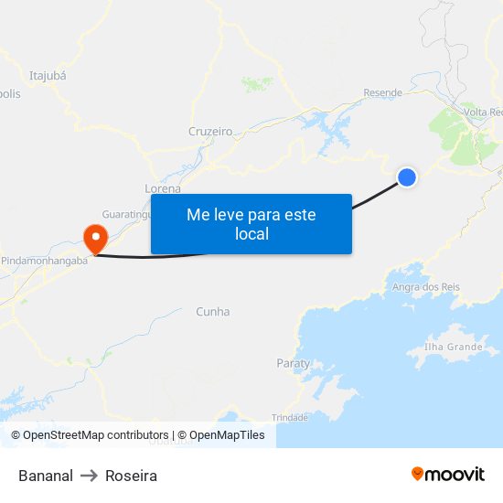 Bananal to Roseira map