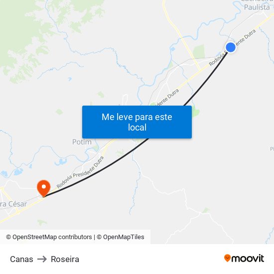 Canas to Roseira map