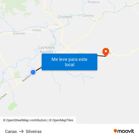 Canas to Silveiras map