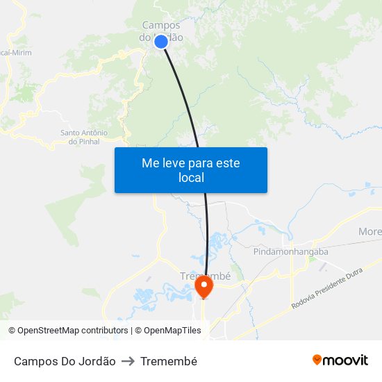 Campos Do Jordão to Tremembé map