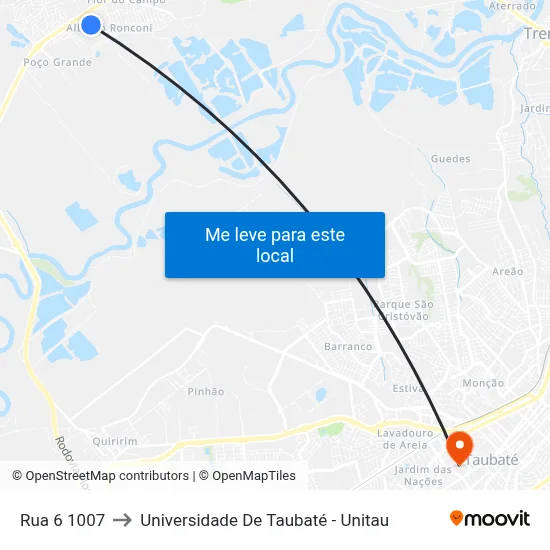 Rua 6 1007 to Universidade De Taubaté - Unitau map