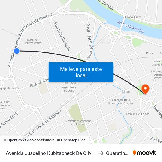 Avenida Juscelino Kubitscheck De Oliveira 672-1020 to Guaratinguetá map