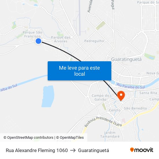 Rua Alexandre Fleming 1060 to Guaratinguetá map