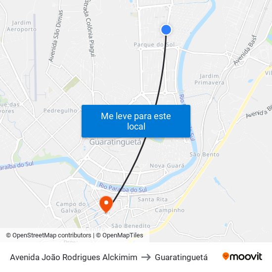 Avenida João Rodrigues Alckimim to Guaratinguetá map