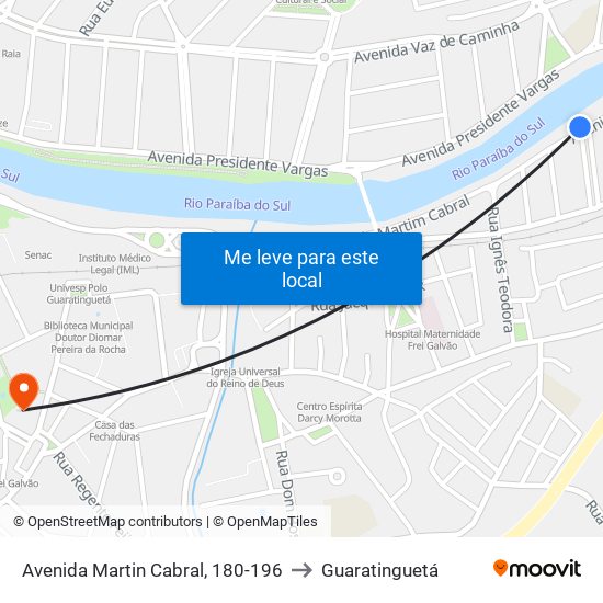 Avenida Martin Cabral, 180-196 to Guaratinguetá map