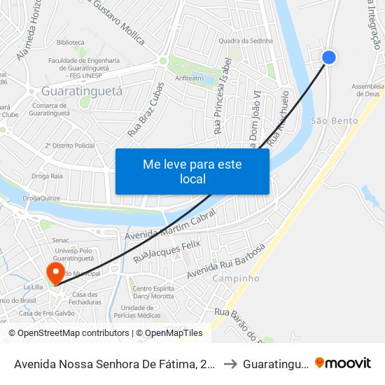 Avenida Nossa Senhora De Fátima, 292-420 to Guaratinguetá map