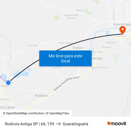 Rodovia Antiga SP | 66, 159 to Guaratinguetá map