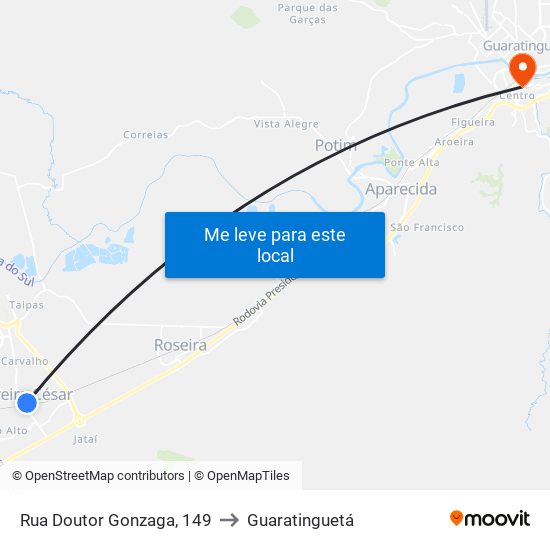 Rua Doutor Gonzaga, 149 to Guaratinguetá map