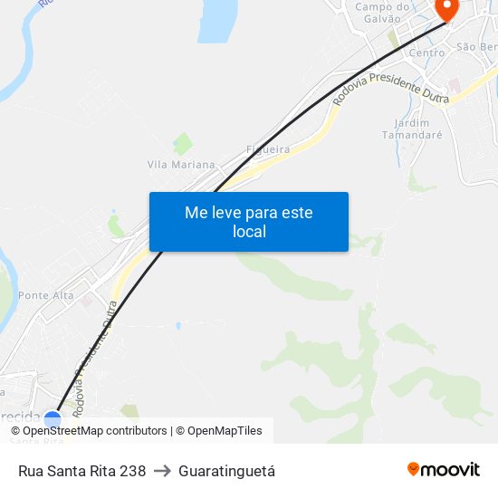 Rua Santa Rita 238 to Guaratinguetá map