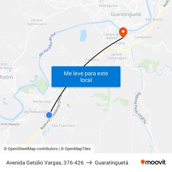 Avenida Getúlio Vargas, 376-426 to Guaratinguetá map