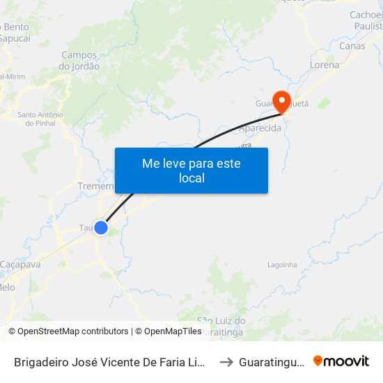 Brigadeiro José Vicente De Faria Lima  33 to Guaratinguetá map