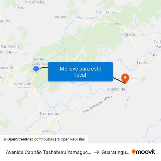 Avenida Capitão Tashaburu Yamaguchi, 678 to Guaratinguetá map
