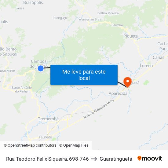 Rua Teodoro Felix Siqueira, 698-746 to Guaratinguetá map