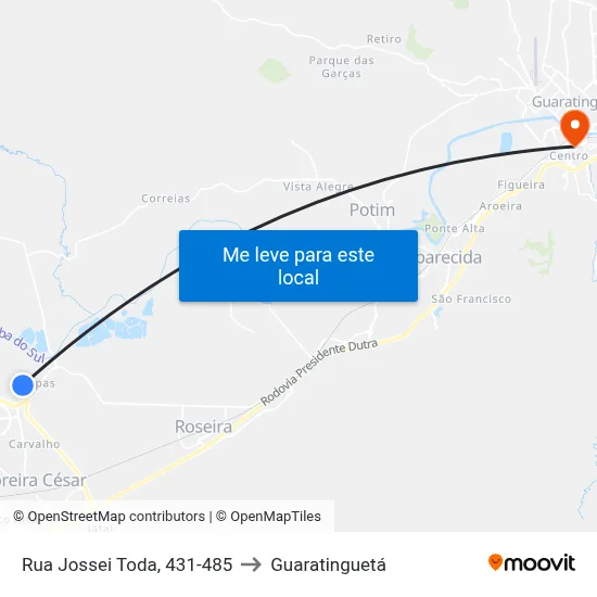 Rua Jossei Toda, 431-485 to Guaratinguetá map