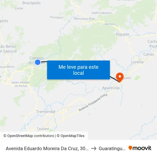 Avenida Eduardo Moreira Da Cruz, 301-369 to Guaratinguetá map