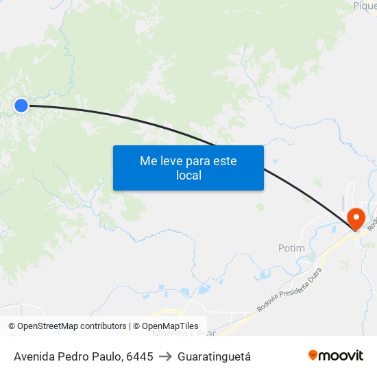 Avenida Pedro Paulo, 6445 to Guaratinguetá map