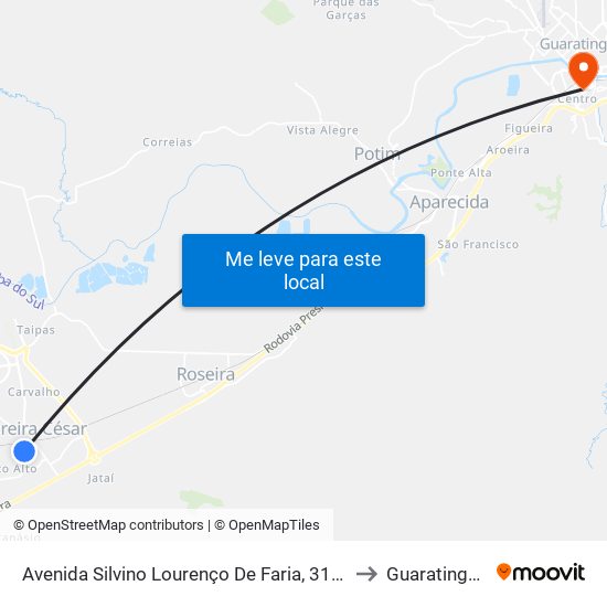 Avenida Silvino Lourenço De Faria, 3193-3237 to Guaratinguetá map