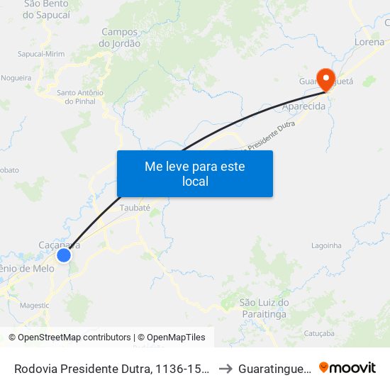 Rodovia Presidente Dutra, 1136-1530 to Guaratinguetá map