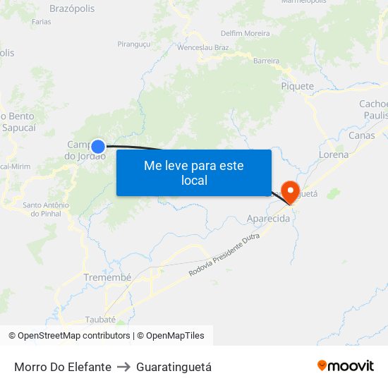 Morro Do Elefante to Guaratinguetá map