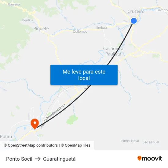 Ponto Socil to Guaratinguetá map