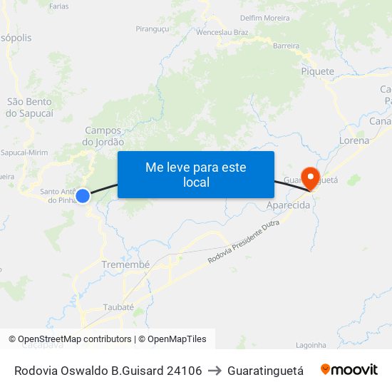 Rodovia Oswaldo B.Guisard 24106 to Guaratinguetá map