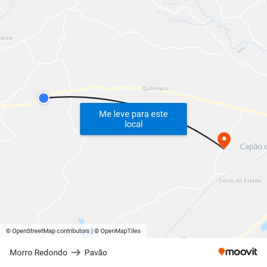 Morro Redondo to Pavão map