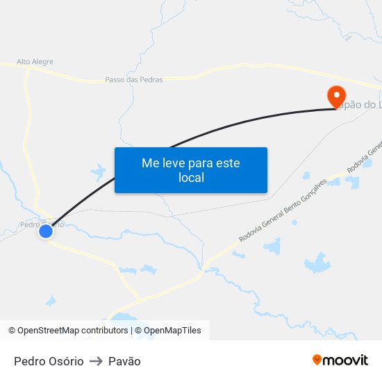 Pedro Osório to Pavão map