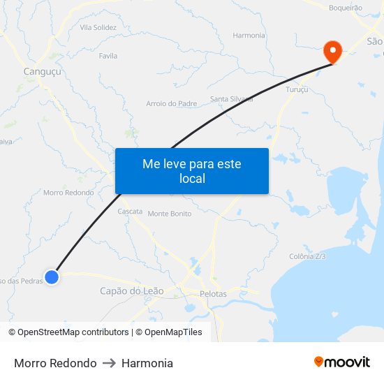 Morro Redondo to Harmonia map