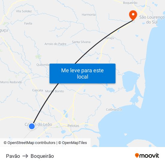 Pavão to Boqueirão map
