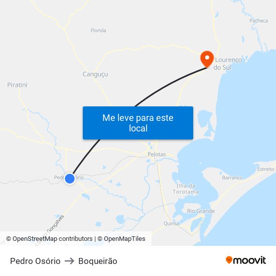 Pedro Osório to Boqueirão map